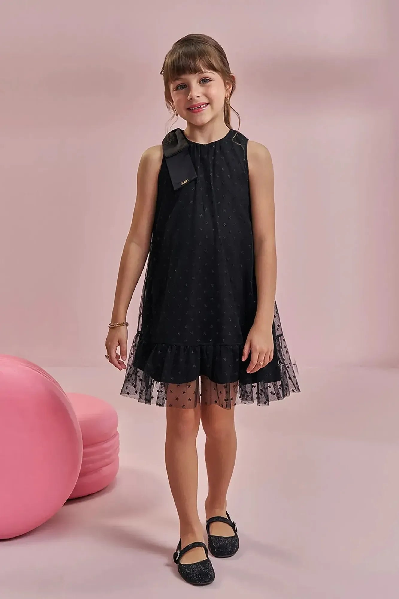 Vestido Infantil Kukiê em Tule Estrelinha Glitter
