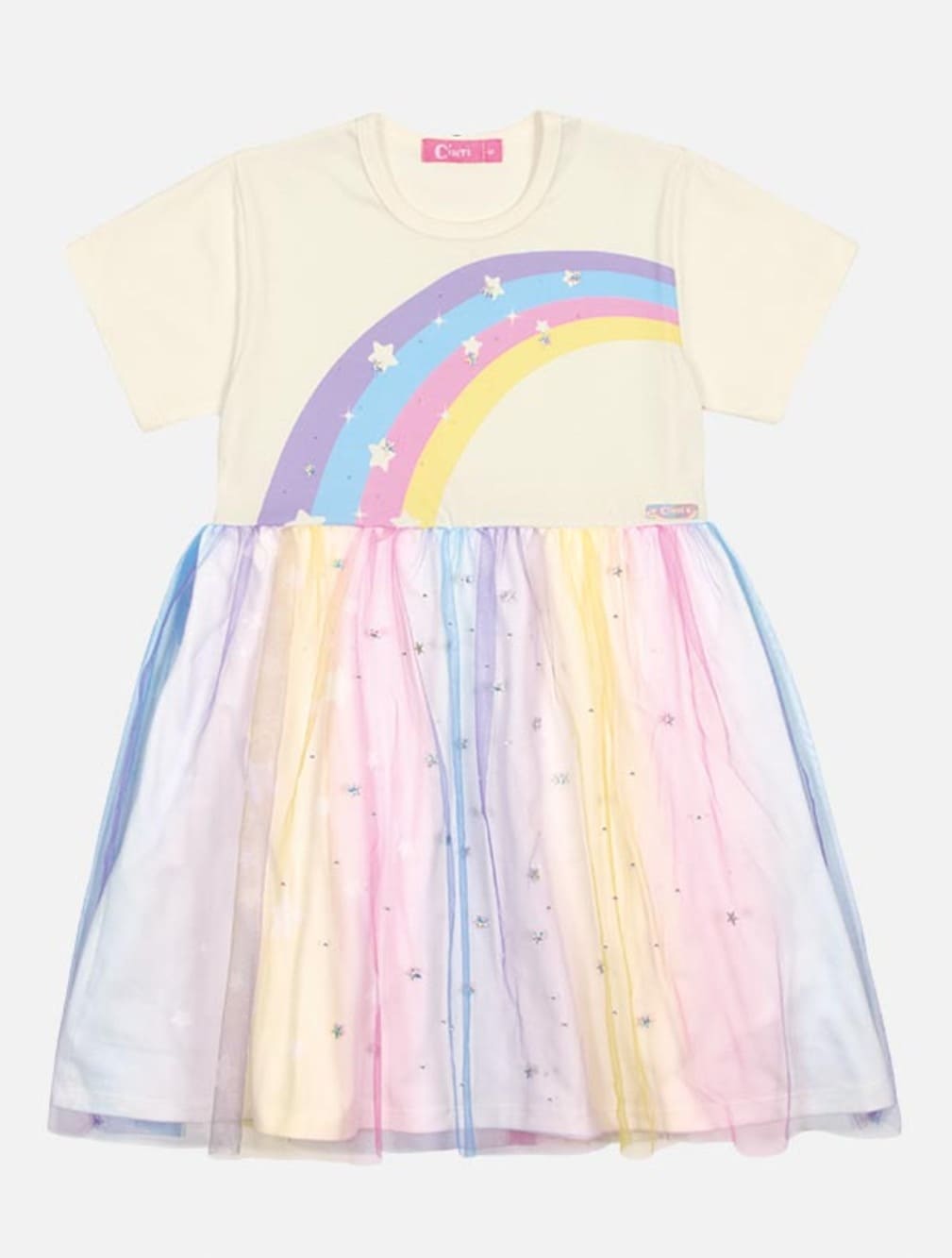 Vestido Infantil Cinti Verão Arco-íris Com Tule