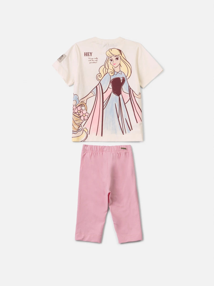 Conjunto Infantil Menina Animê com Legging Capri Rosa Blusa Fada Madrina Disney