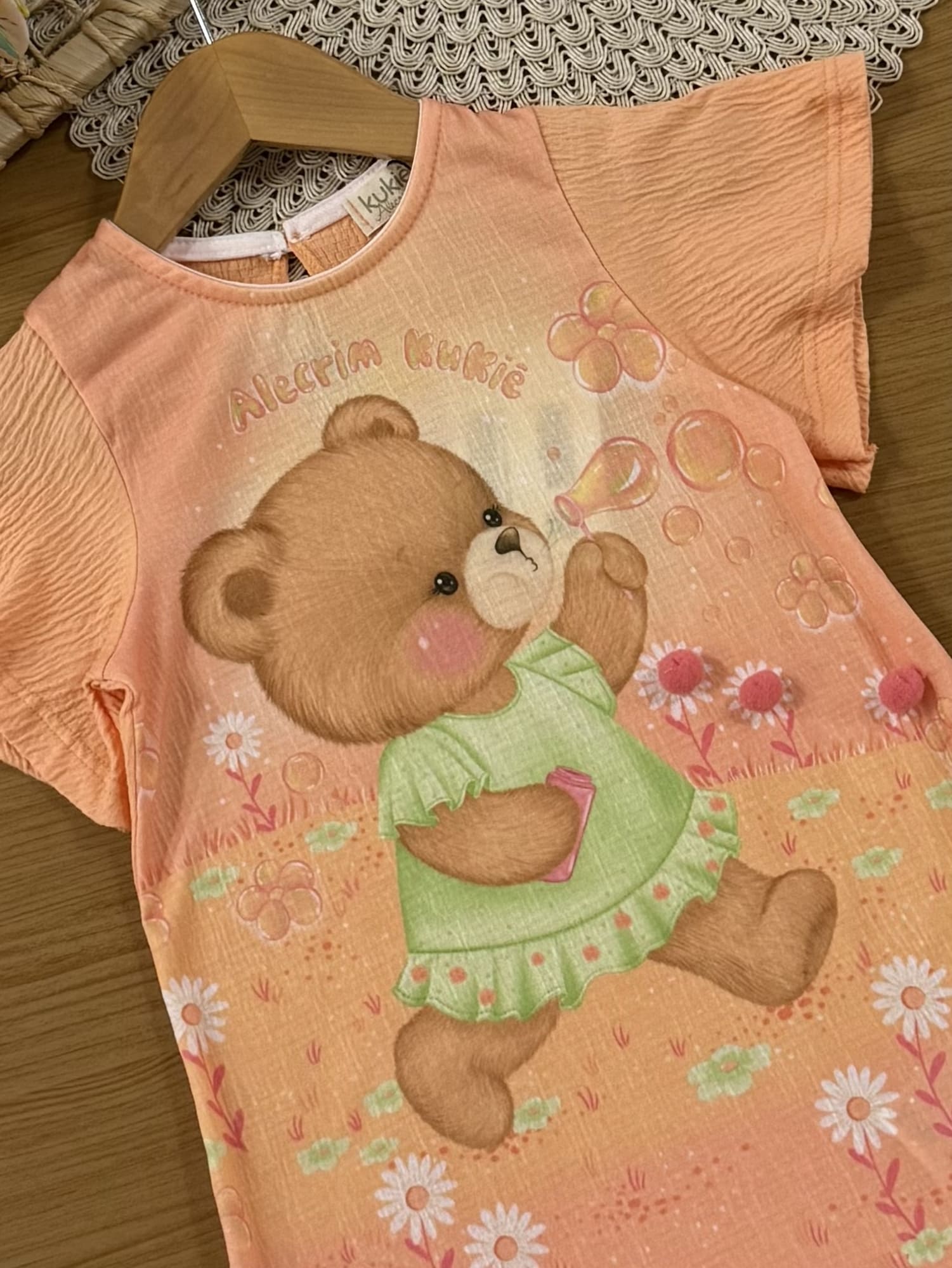 Vestido Infantil Kukiê Verão Laranja Ursinha