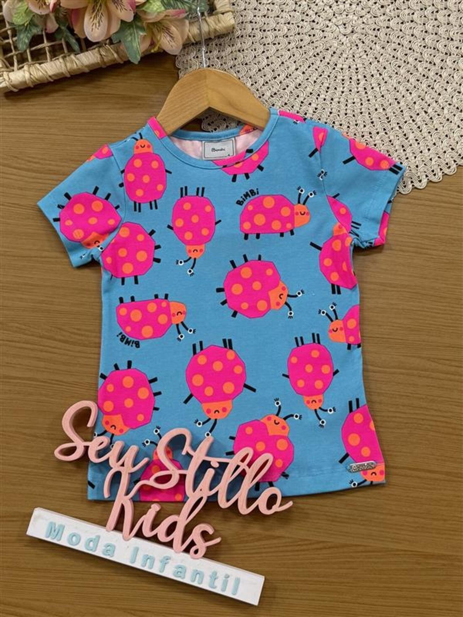 Blusa Infantil Bimbi Verão Azul Joaninha