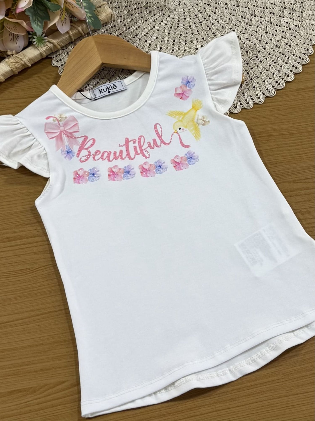 Conjunto Infantil Kukiê com Shorts Rosa e Blusa Manga Curta Floral