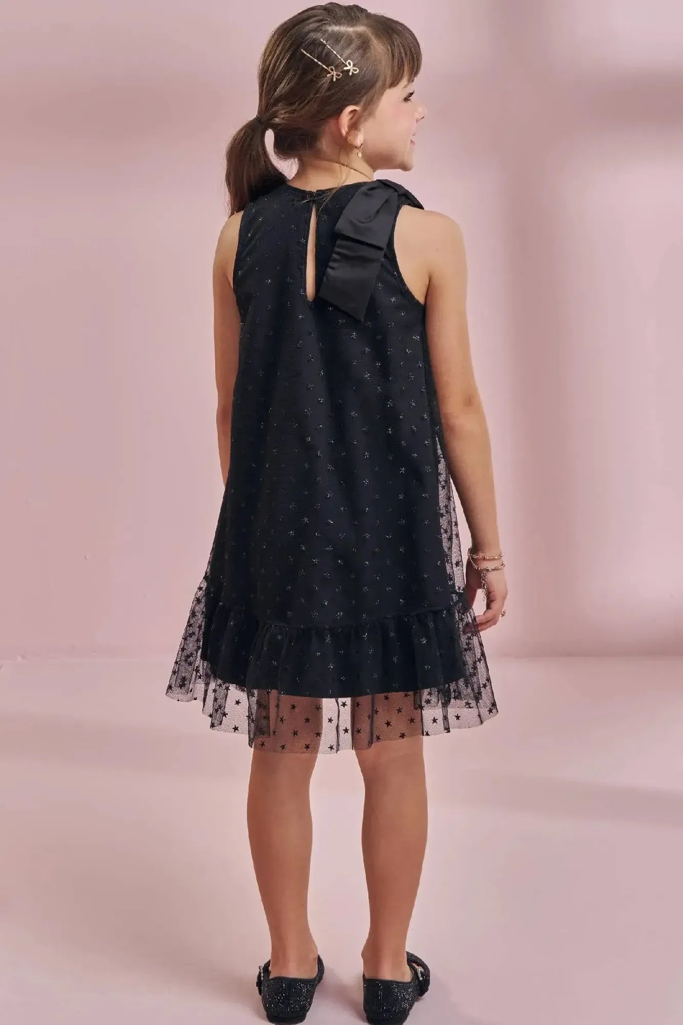 Vestido Infantil Kukiê em Tule Estrelinha Glitter