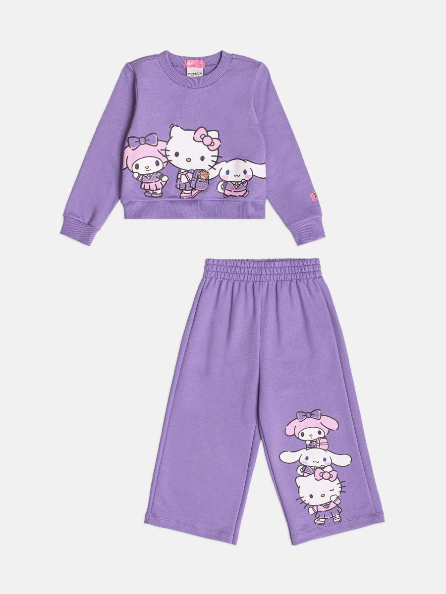 Conjunto Infantil Momi Inverno com Calça e Moletom sem Flanela Lilás Hello Kitty e Amigos