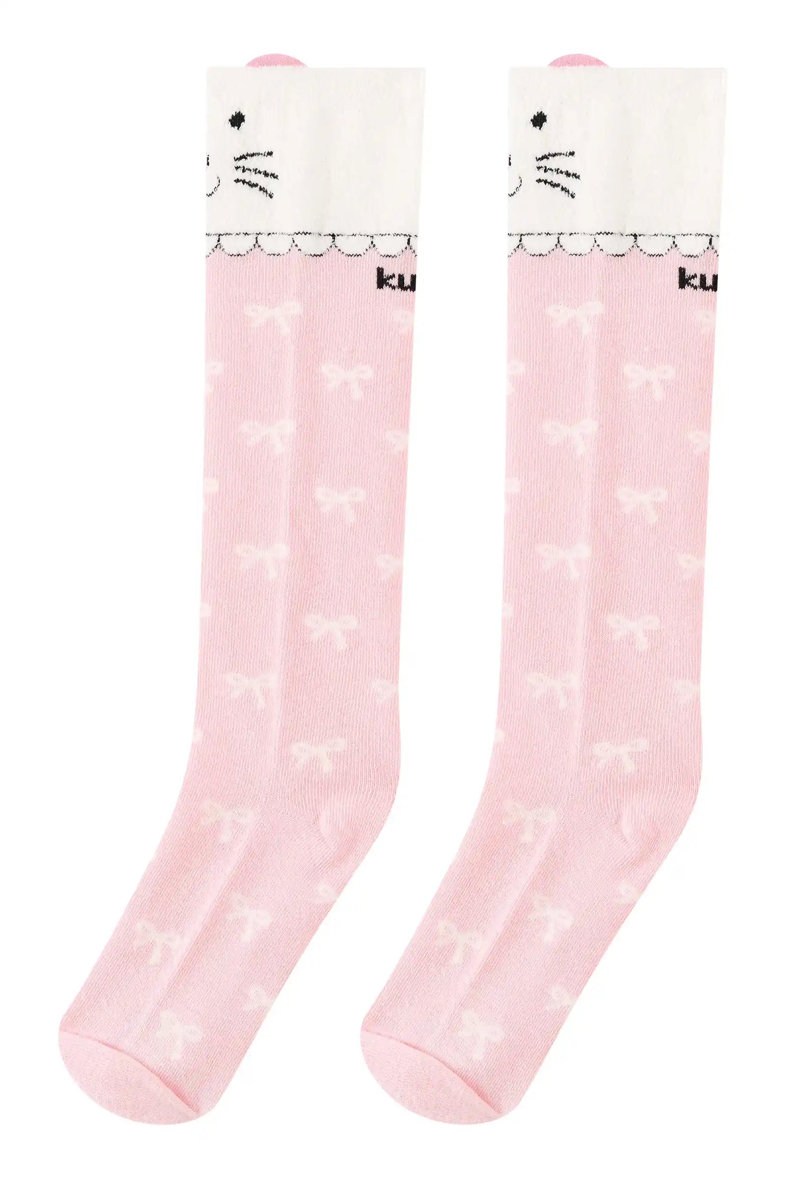 Meia Infantil 3/4 Kukiê Inverno Rosa Gatinha