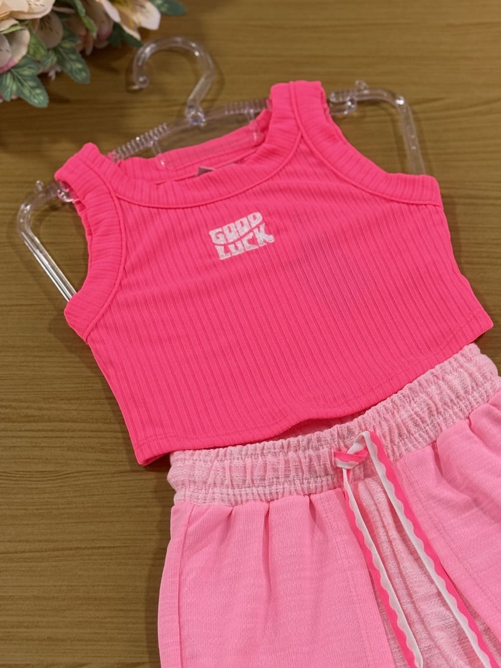 Conjunto Infantil Catavento Verão Shorts e Blusa Rosa Good Luck