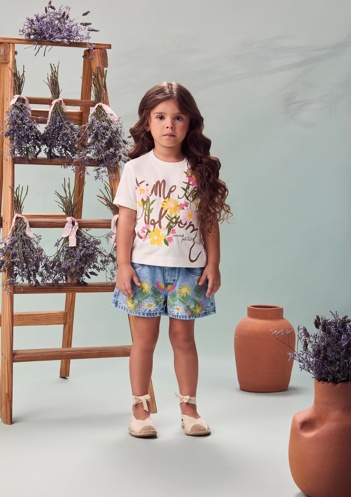 Shorts Infantil  Menina Animê Jeans Floral