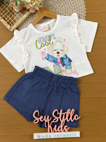 Conjunto Infantil Kukiê com Shorts Azul e Blusa Cachorrinha That´s Cool