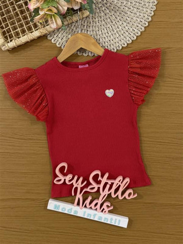 Blusa Infantil Cinti Verão Vermelha com Glitter