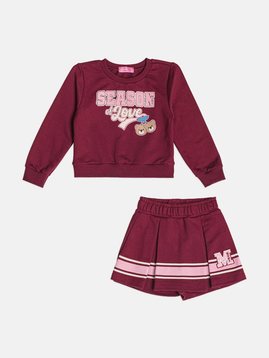 Conjunto Infantil Momi Inverno com Shorts Saia e Moletom sem Flanela Season of Love