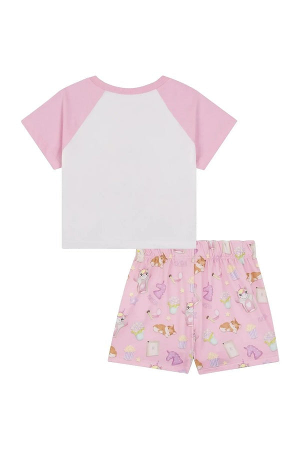 Pijama Infantil Kukiê Verão com Shorts Rosa e Blusa Branca Amiguinhas Festa do Pijama