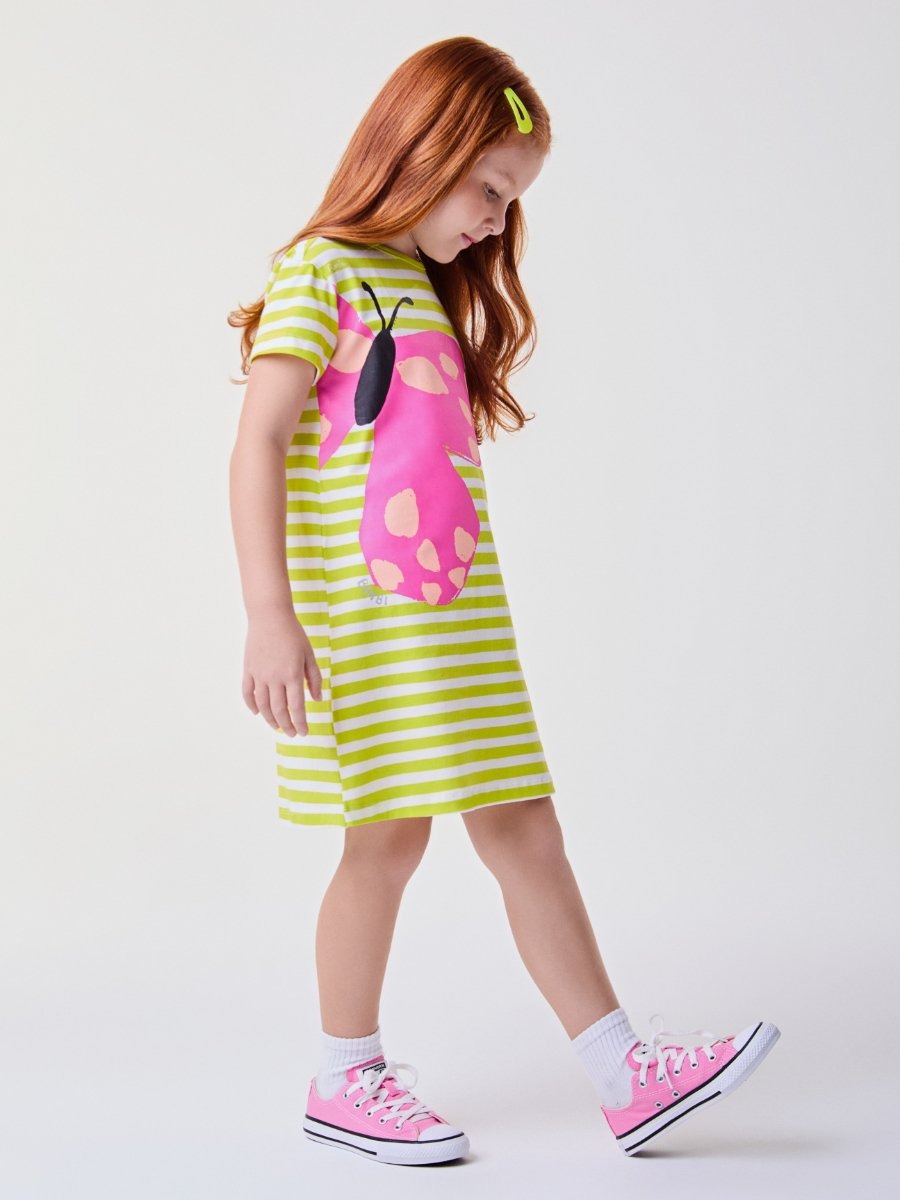 Vestido Infantil Bimbi Verão Verde Listrado Borboletinha