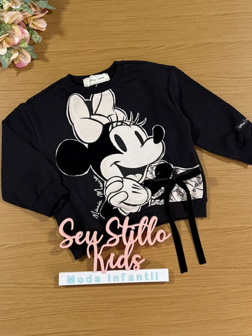 Casaco Infantil Animê Inverno sem Flanela Preto com Laço Minnie Disney
