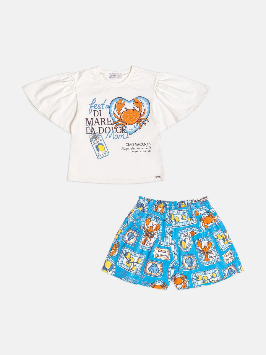 Conjunto Infantil Menina Momi com Shorts Azul e Blusa Siri Strass