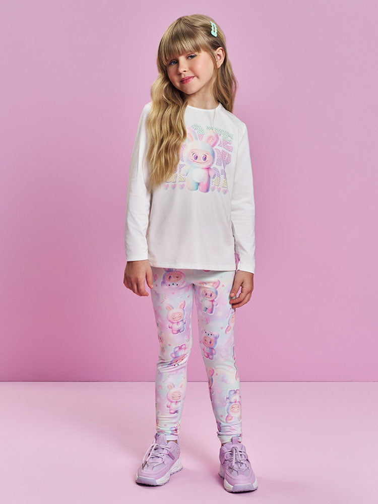 Conjunto Infantil Cinti Inverno com Calça Legging e Blusa Térmica Manga Longa Branca Labubu
