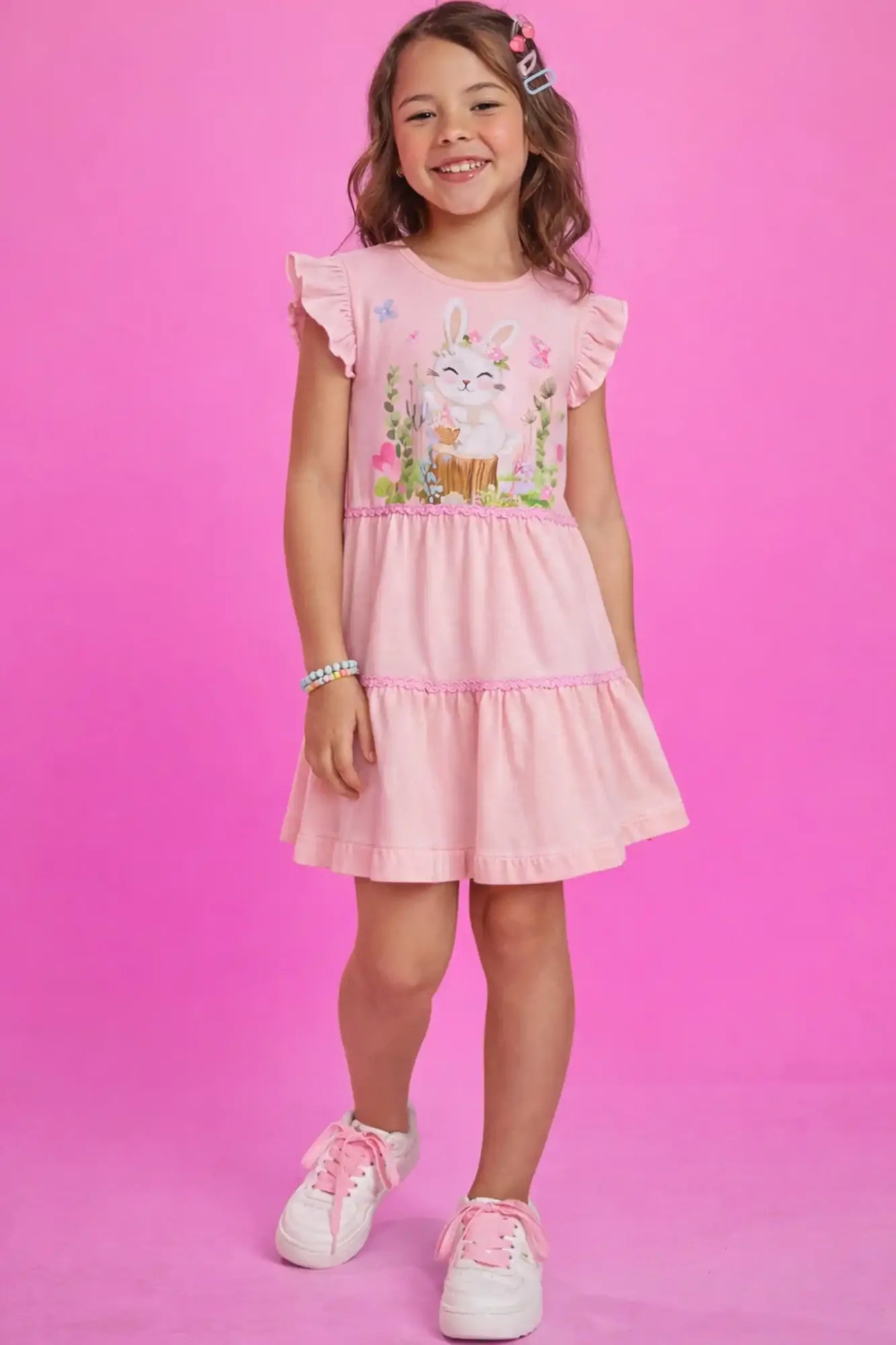 Vestido Infantil Kukie Rosa Coelhinha