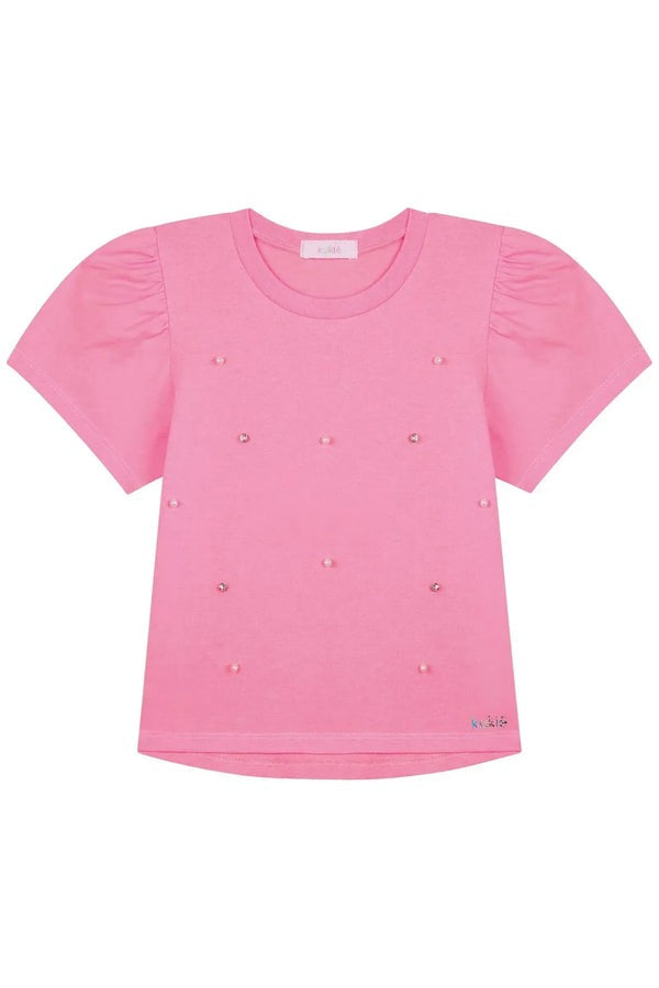 Blusa Infantil Kukiê Verão Rosa com Bolinhas