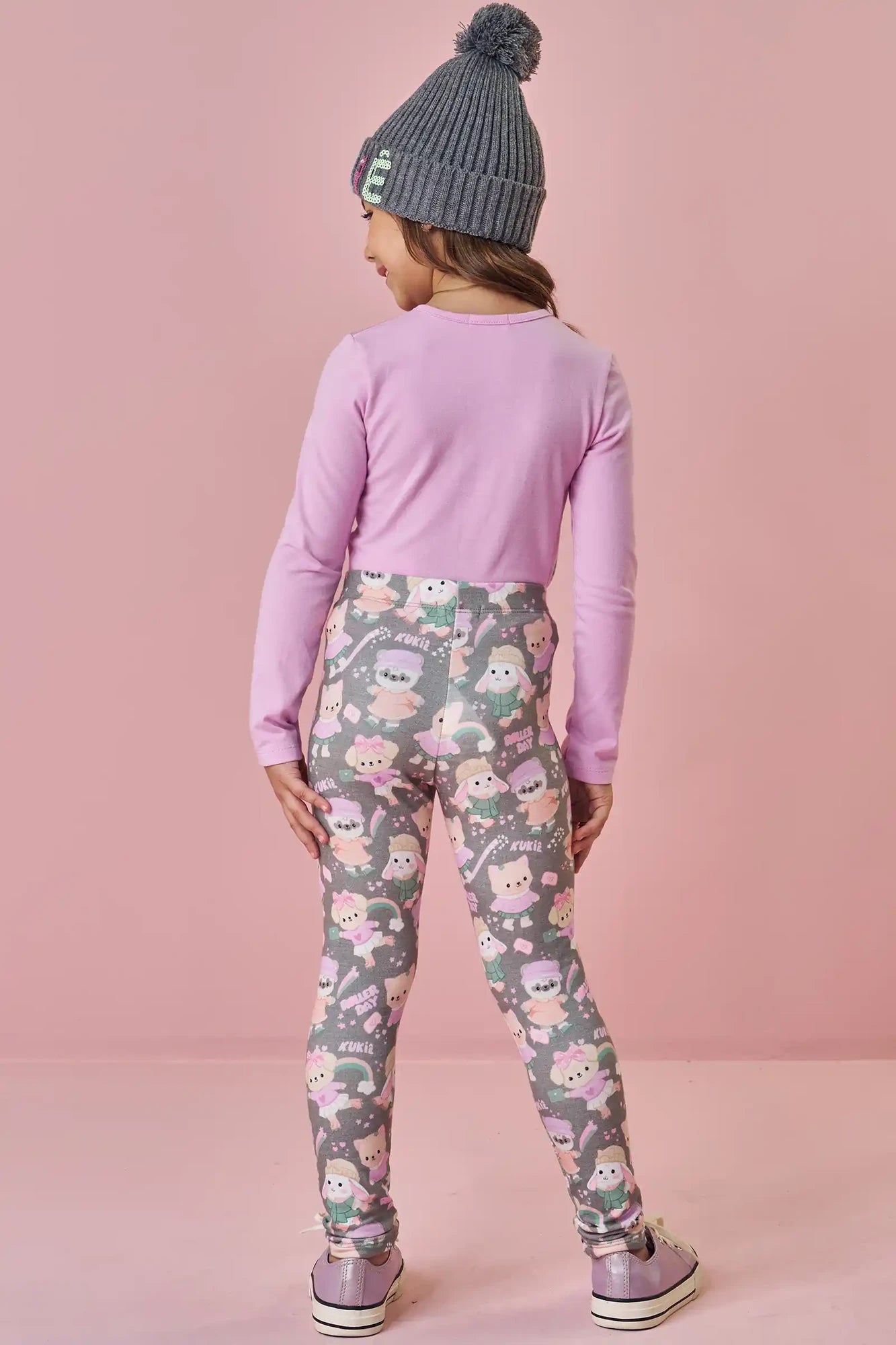 Calça Legging Infantil Kukiê Inveno Cinza Bichinhos