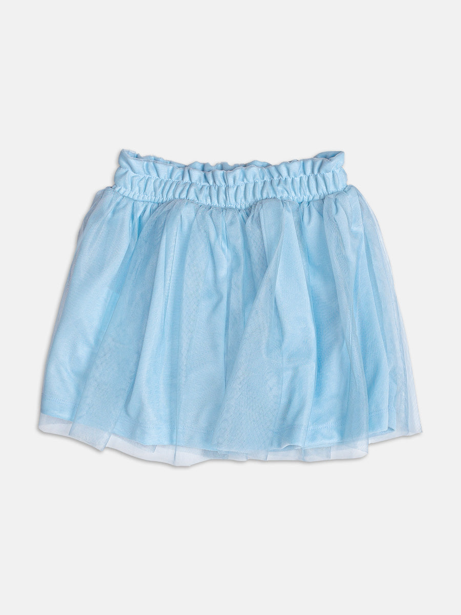 Conjunto Infantil Momi Verão com Saia em Tule Azul e Blusa Branca Stitch Disney