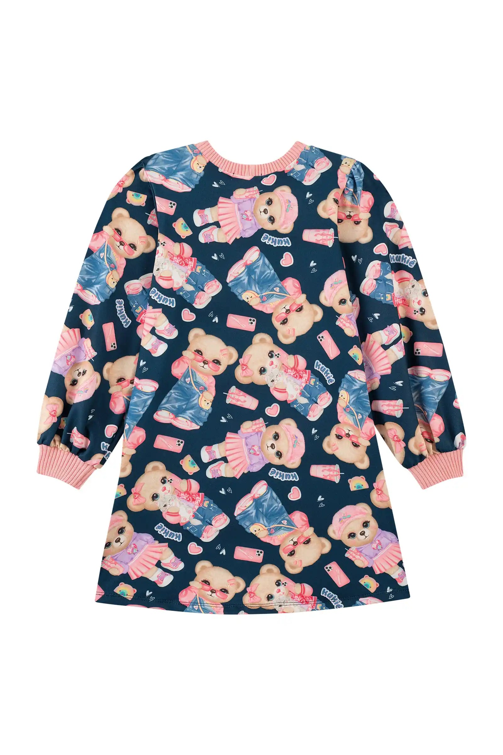 Vestido Infantil Kukiê Inverno Azul Marinho Ursinhas Fashion e Style