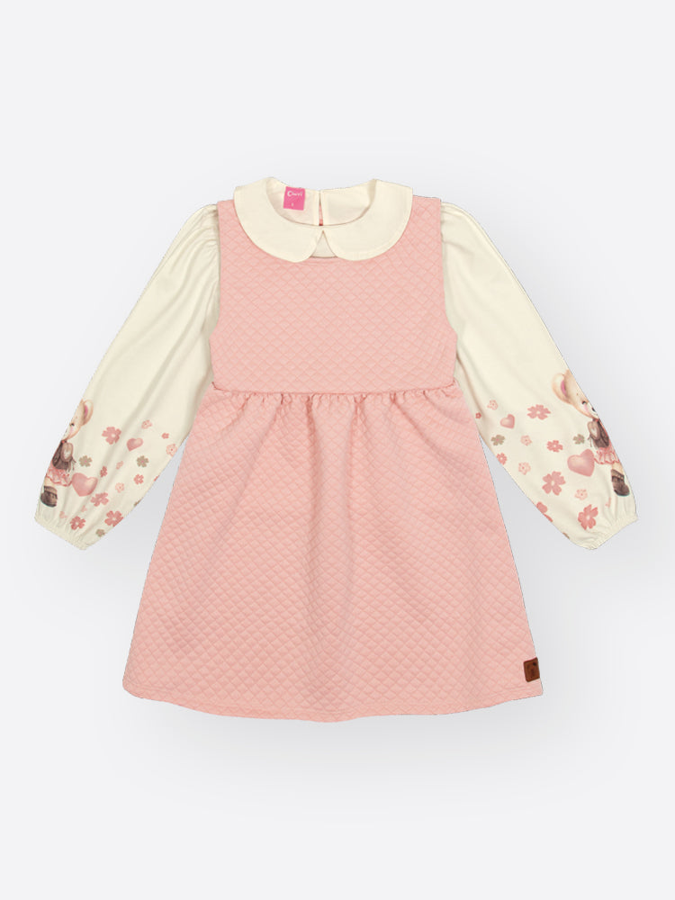 Salopete Infantil Cinti Inverno Rosa com Blusa Manga Longa Ursinha