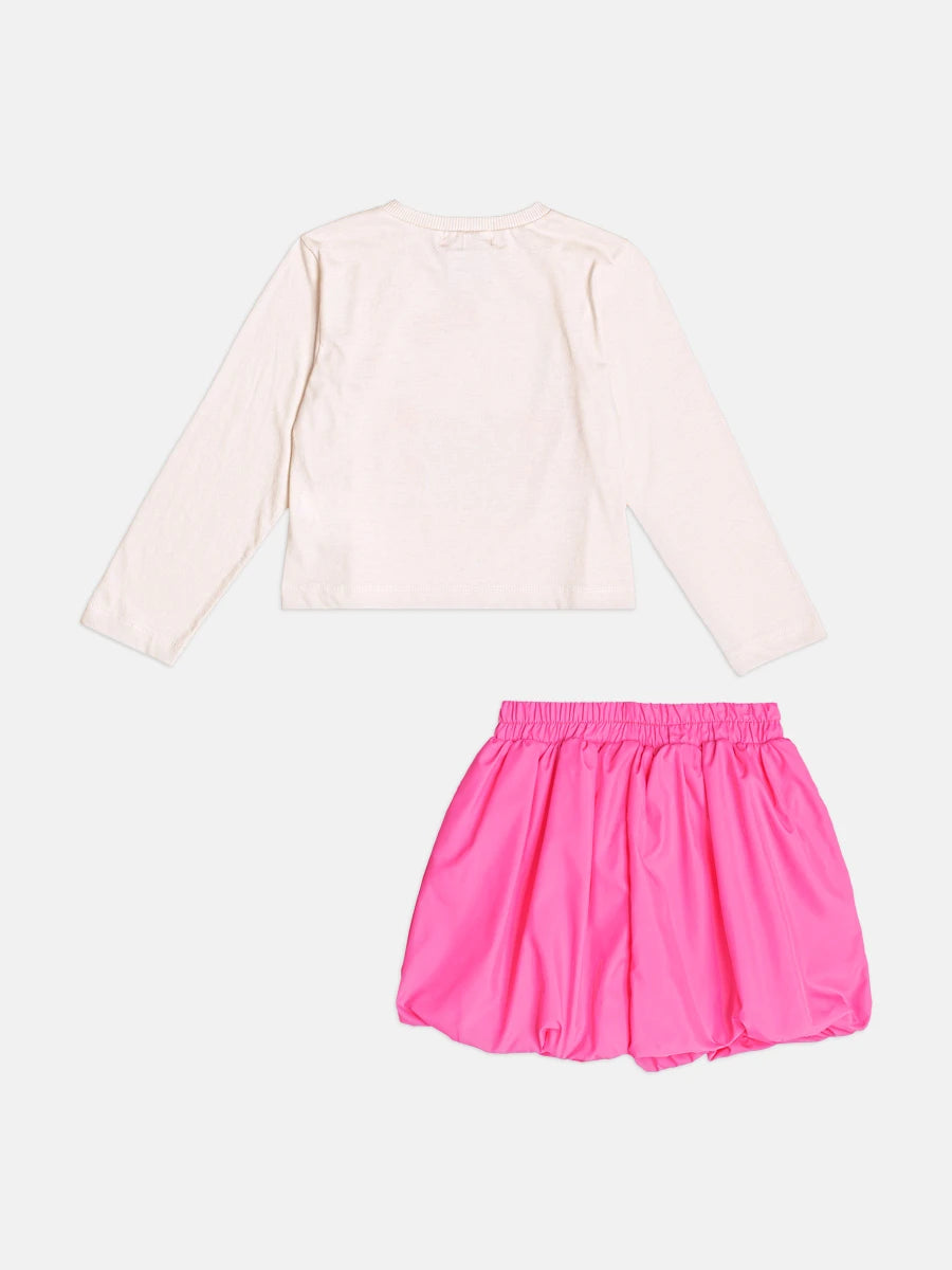 Conjunto Infantil Momi Inverno com Saia Rosa e Blusa Manga Longa Hello Kitty Fantastic