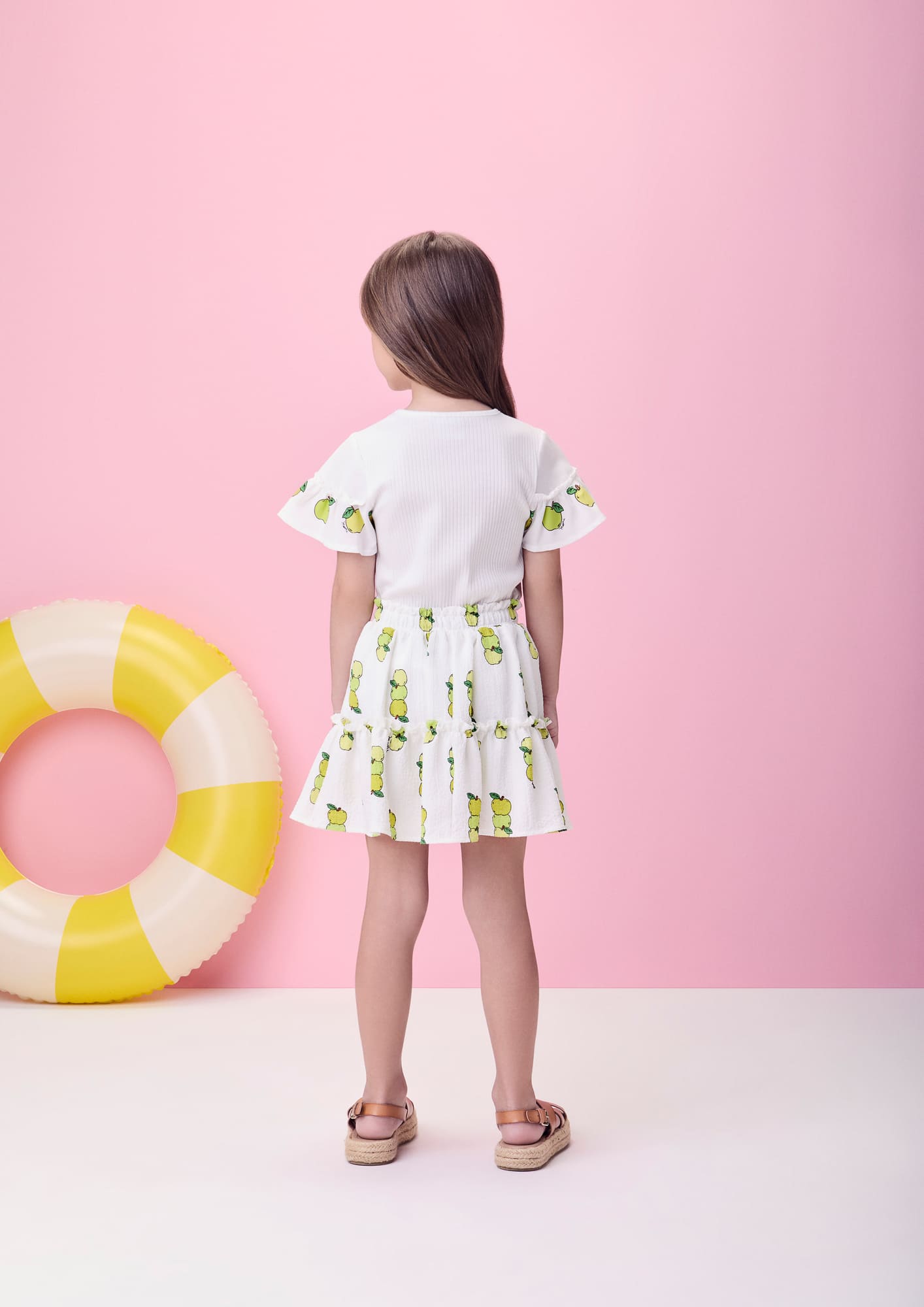 Conjunto Infantil Momi Verão com Saia e Blusa Branca Maçã