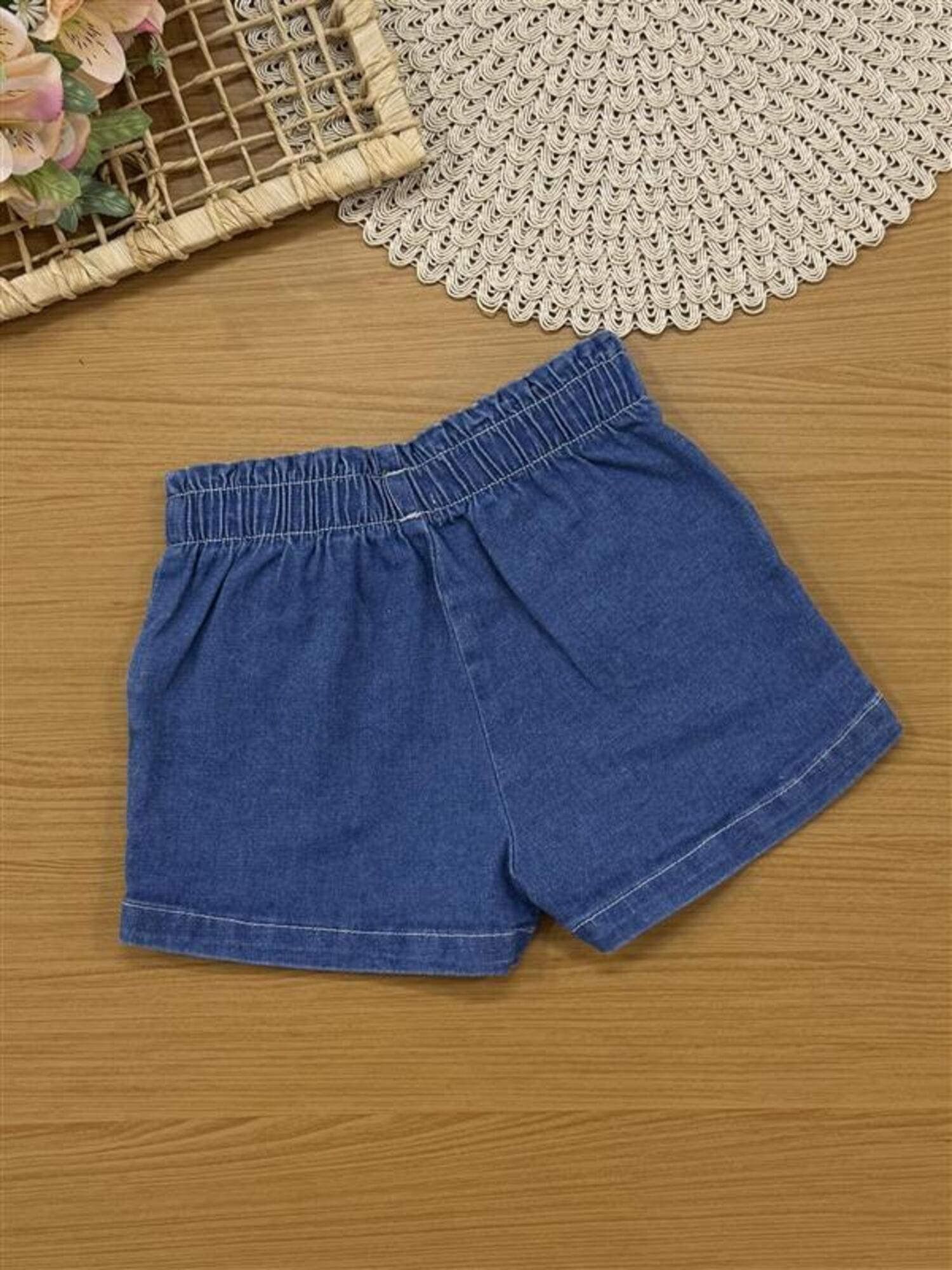 Shorts Infantil Kukiê Verão Jeans com Laço