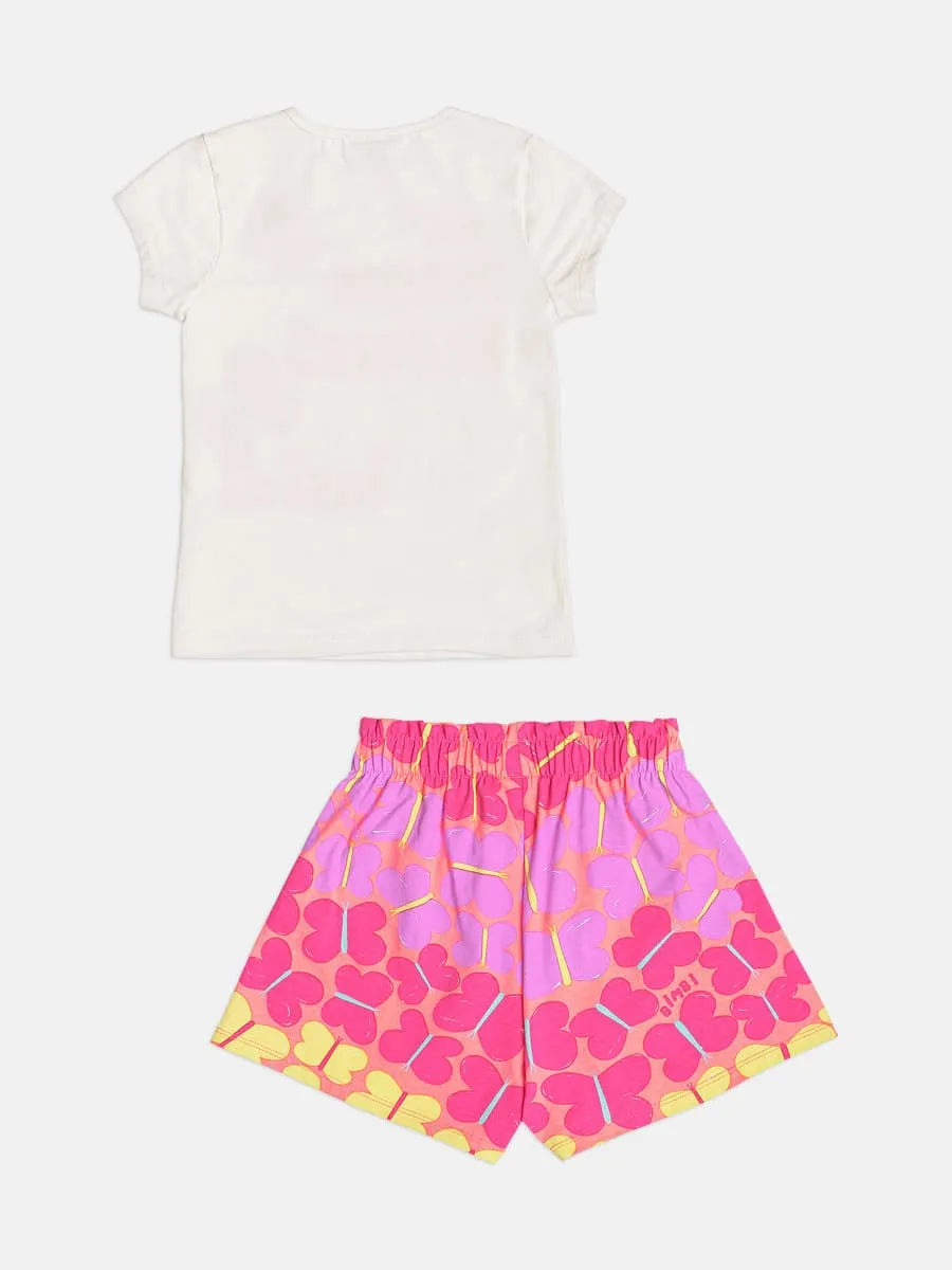 Conjunto Infantil Menina Bimbi com Shorts Rosa e Blusa Branca Borboletinhas