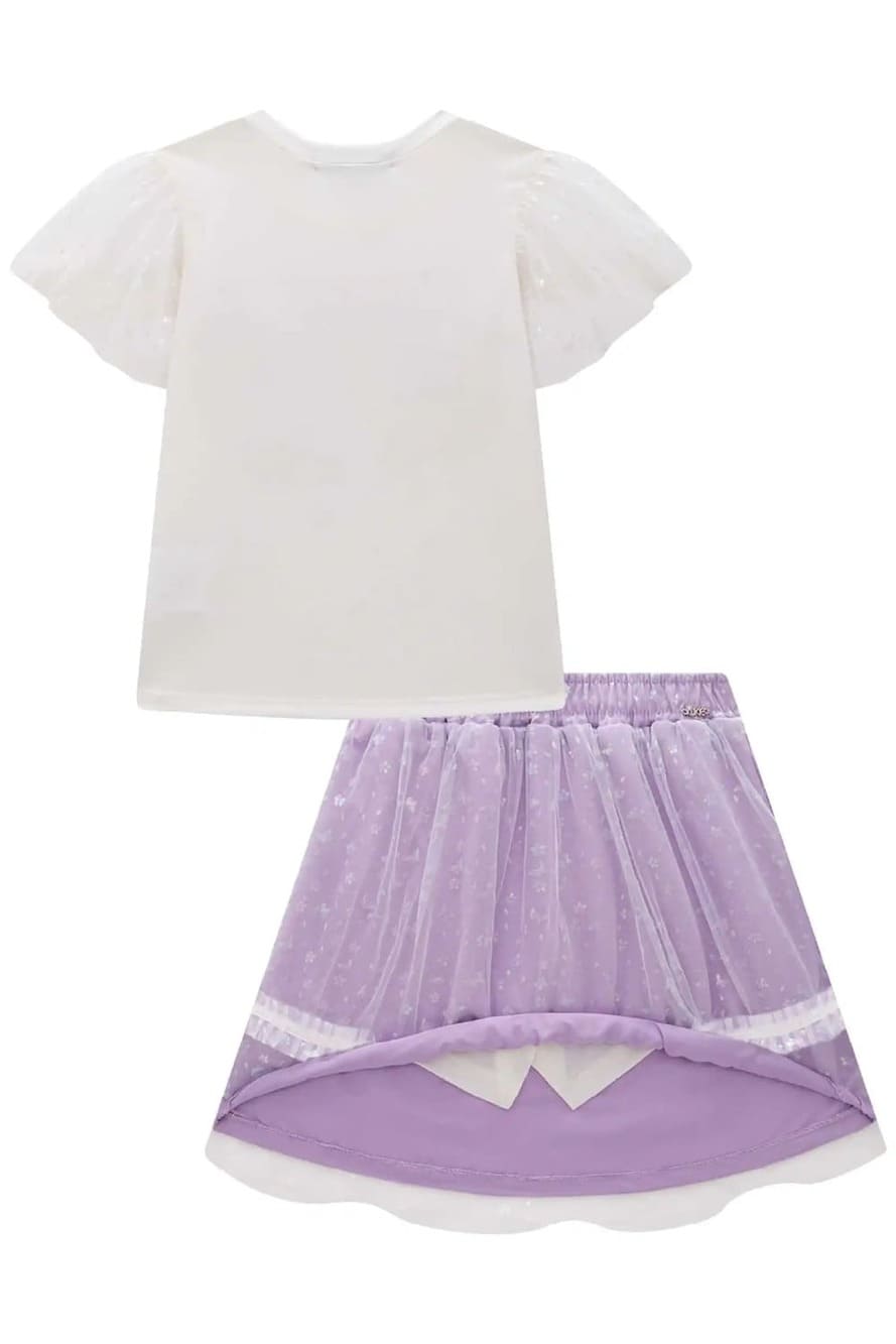 Conjunto Infantil Kukie Verão Com Saia e Blusa Gatinha e Cachorrinha