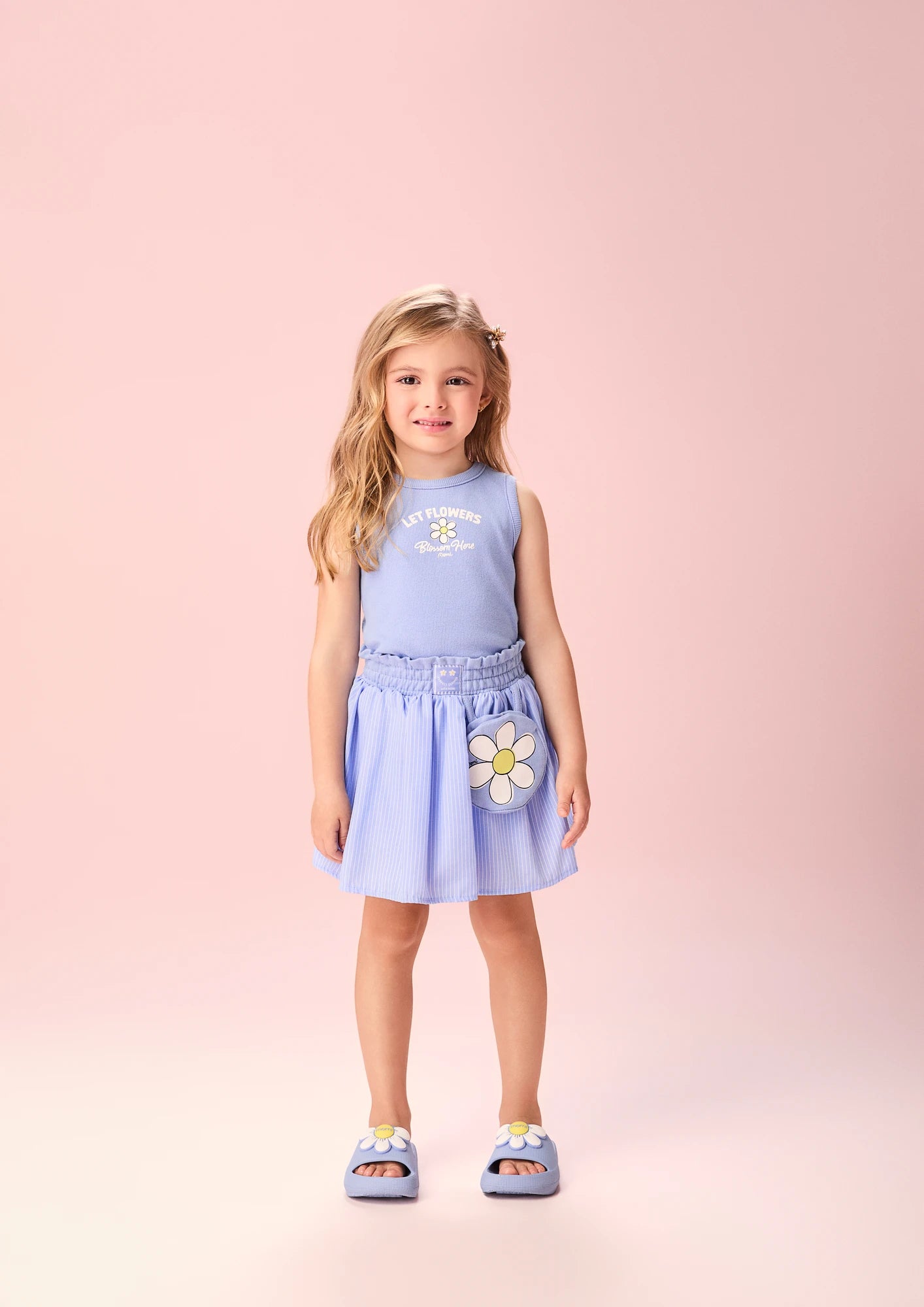 Conjunto Infantil Menina Momi com Saia e Regata Azul Let Flowers