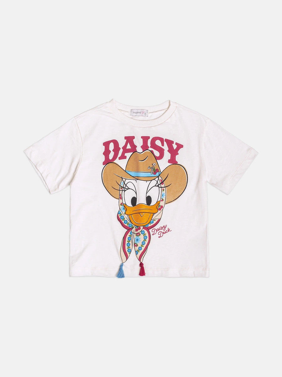 Blusa Infantil Momi Inverno Manga Curta Branca Daisy Duck Cowgirl