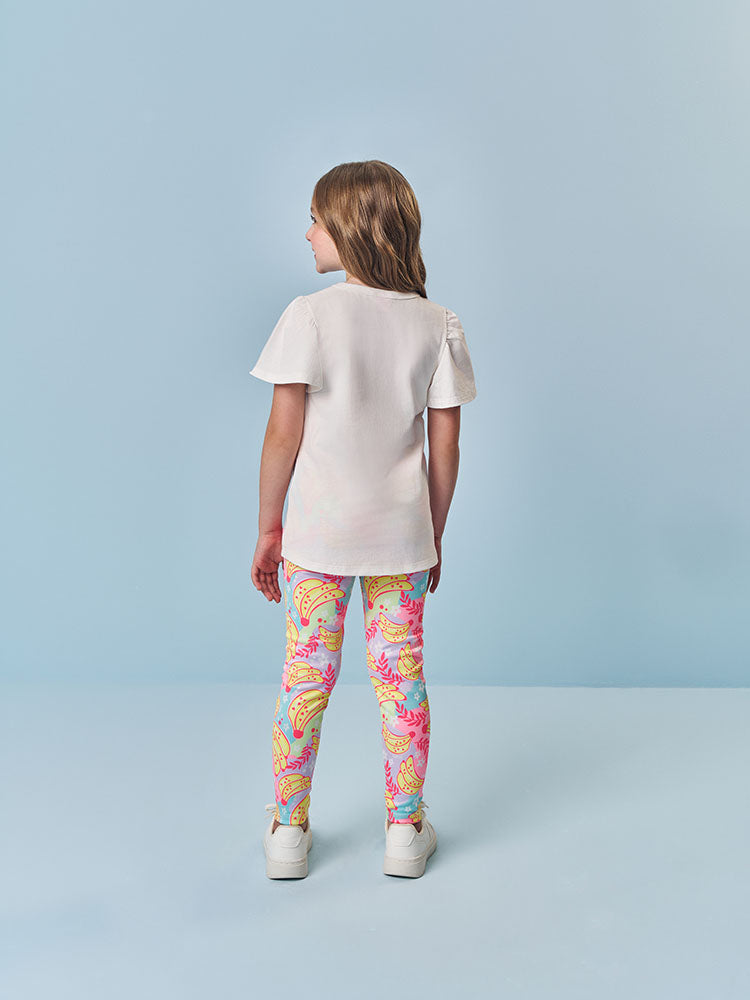 Conjunto Infantil Cinti Verão com Calça Legging Colorida e Blusa Branca Frutinhas Fresh