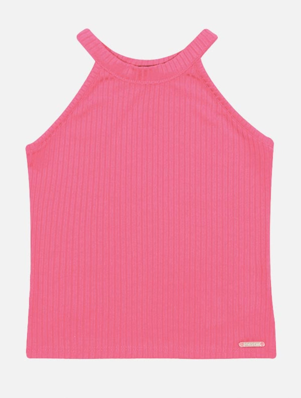 Blusa Infantil Catavento Verão Canelada Manga Curta Rosa Neon