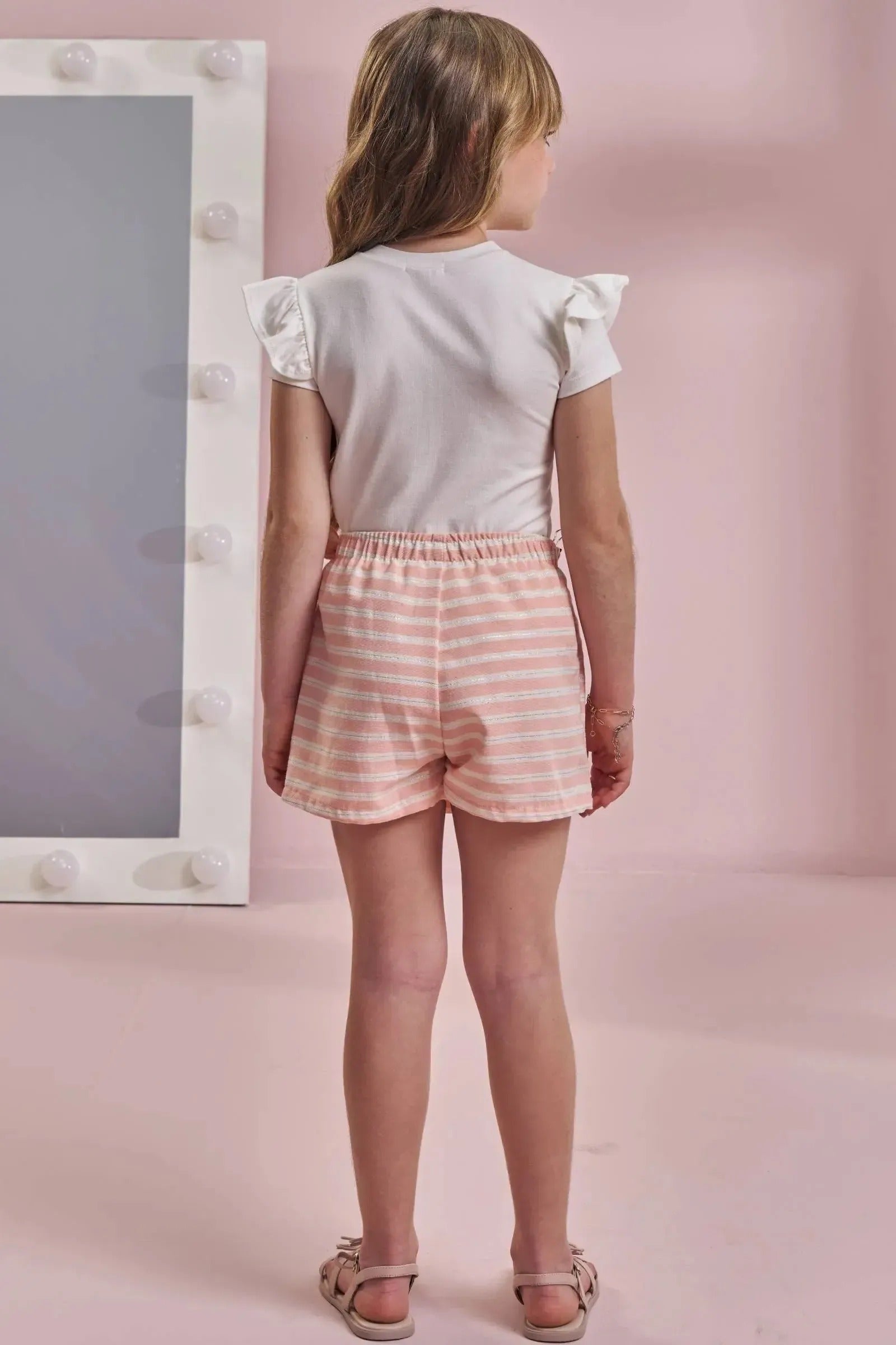 Conjunto Infantil Menina Kukiê com Shorts Saia Listrado e Blusa Branca Borboletinha
