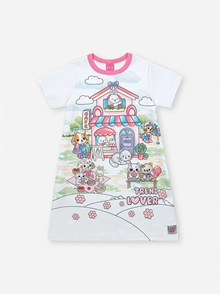 Vestido Infantil Cinti Verão Branco Cafeteria dos Animais
