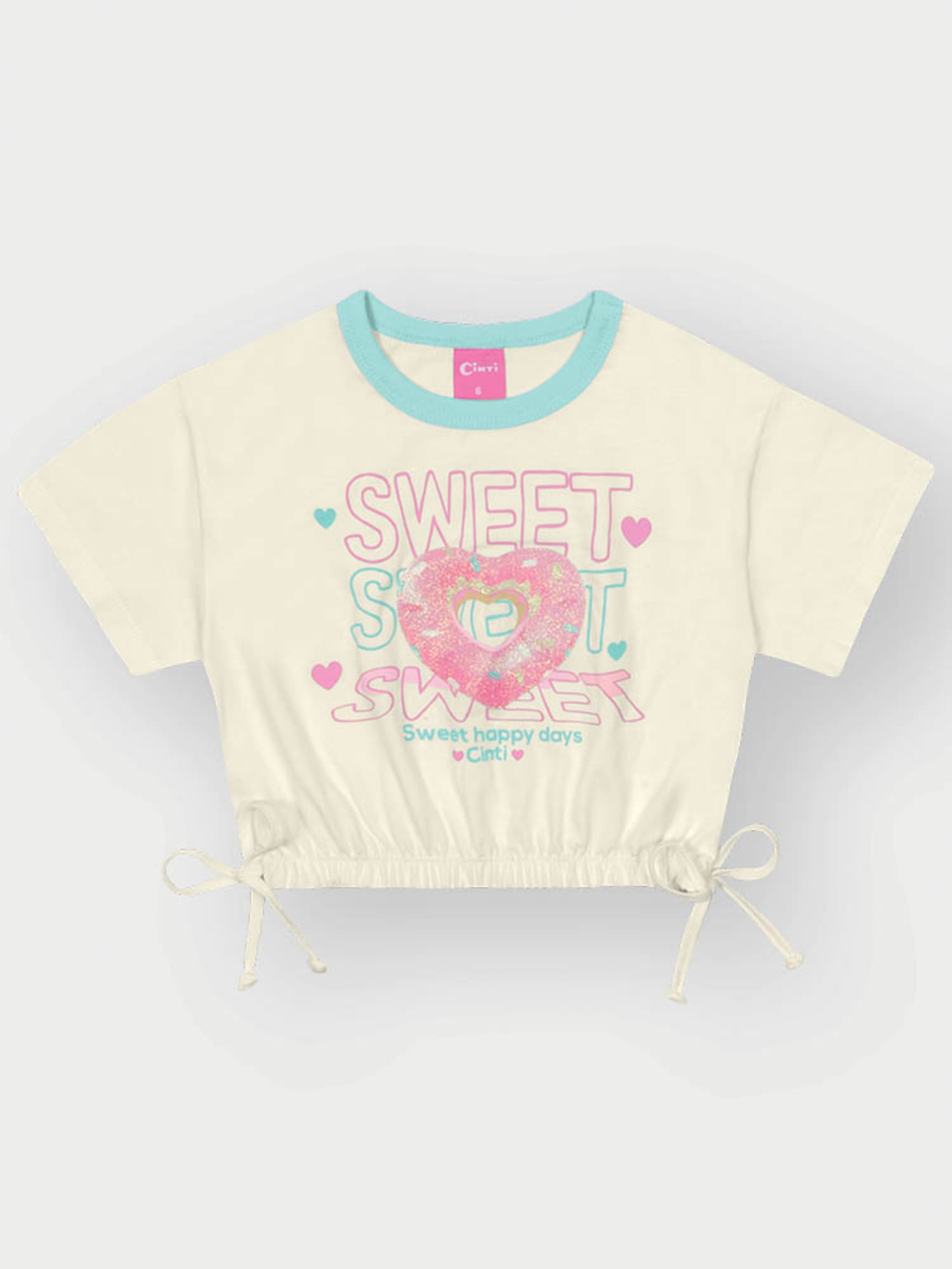 Conjunto Infantil Cinti Verão com Saia Azul em Tela e Blusa Branca Rosquinha