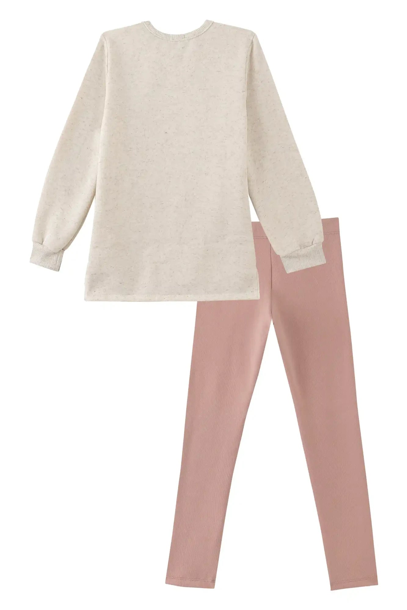 Conjunto Infantil Kukiê Inverno com Calça Legging Rosa e Moletom Flanelado Ursinha Flor