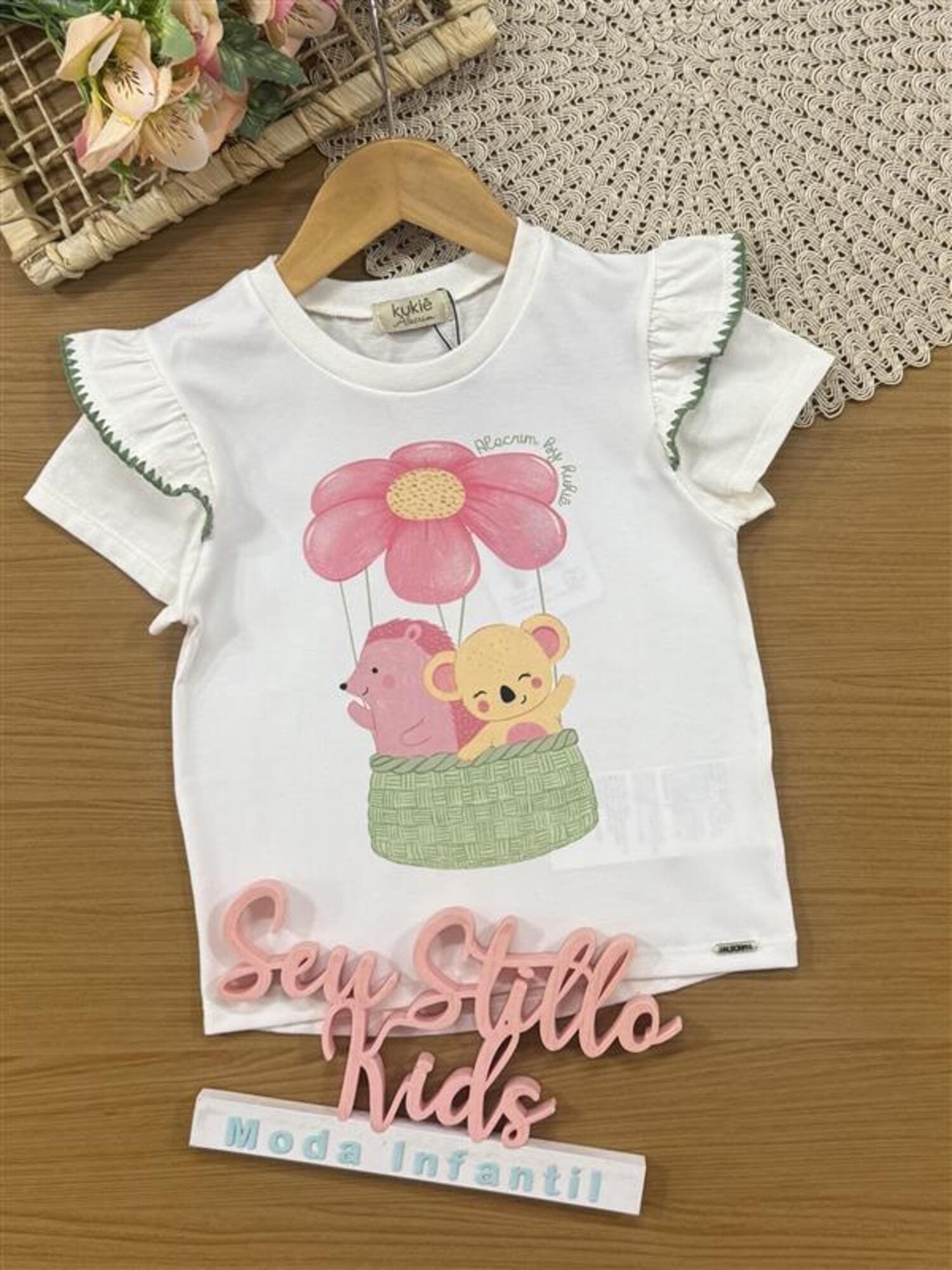 Blusa Infantil Alecrim Kukiê Verão Branca Balão Magico