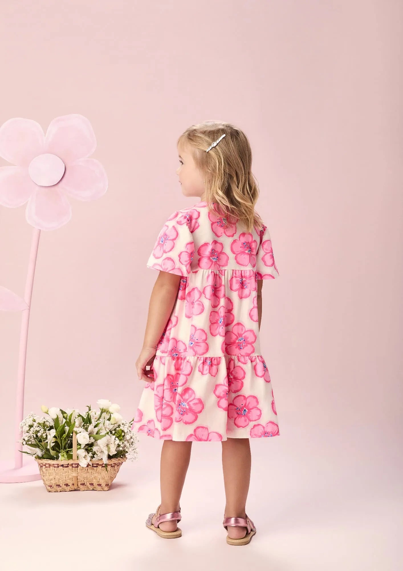 Vestido Infantil Momi Branco Floral Rosa