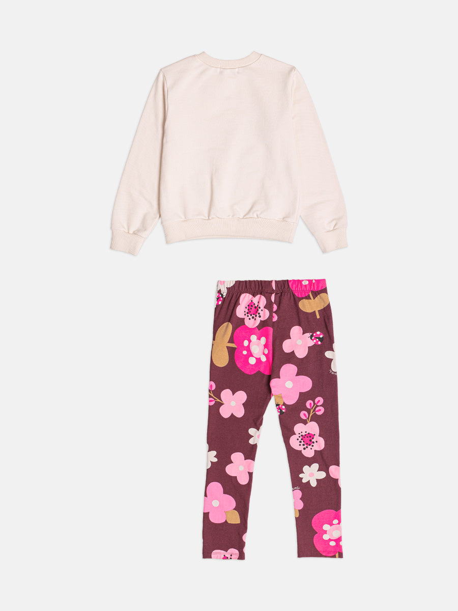 Conjunto Infantil Bimbi Inverno com Calça Legging e Moletom sem Flanela Bege Lovely