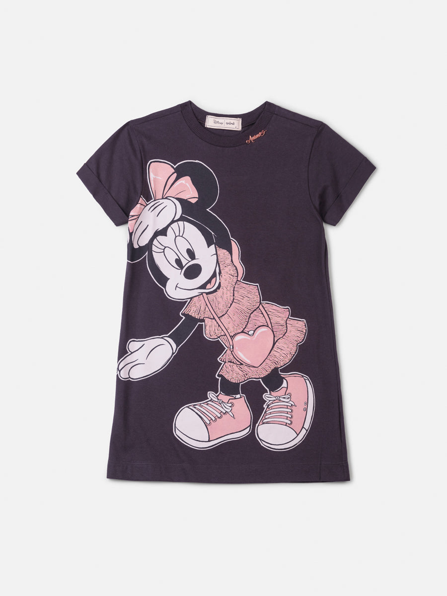 Vestido Infantil Animê Cinza Escuro Minnie e Margarida Disney