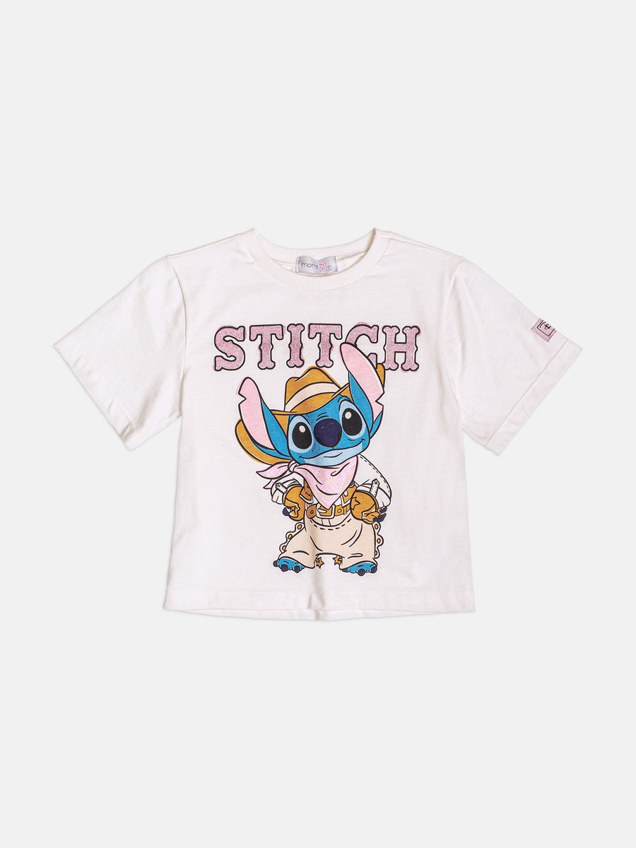 Blusa Infantil Momi Inverno Branca Stitch Cowboy Disney