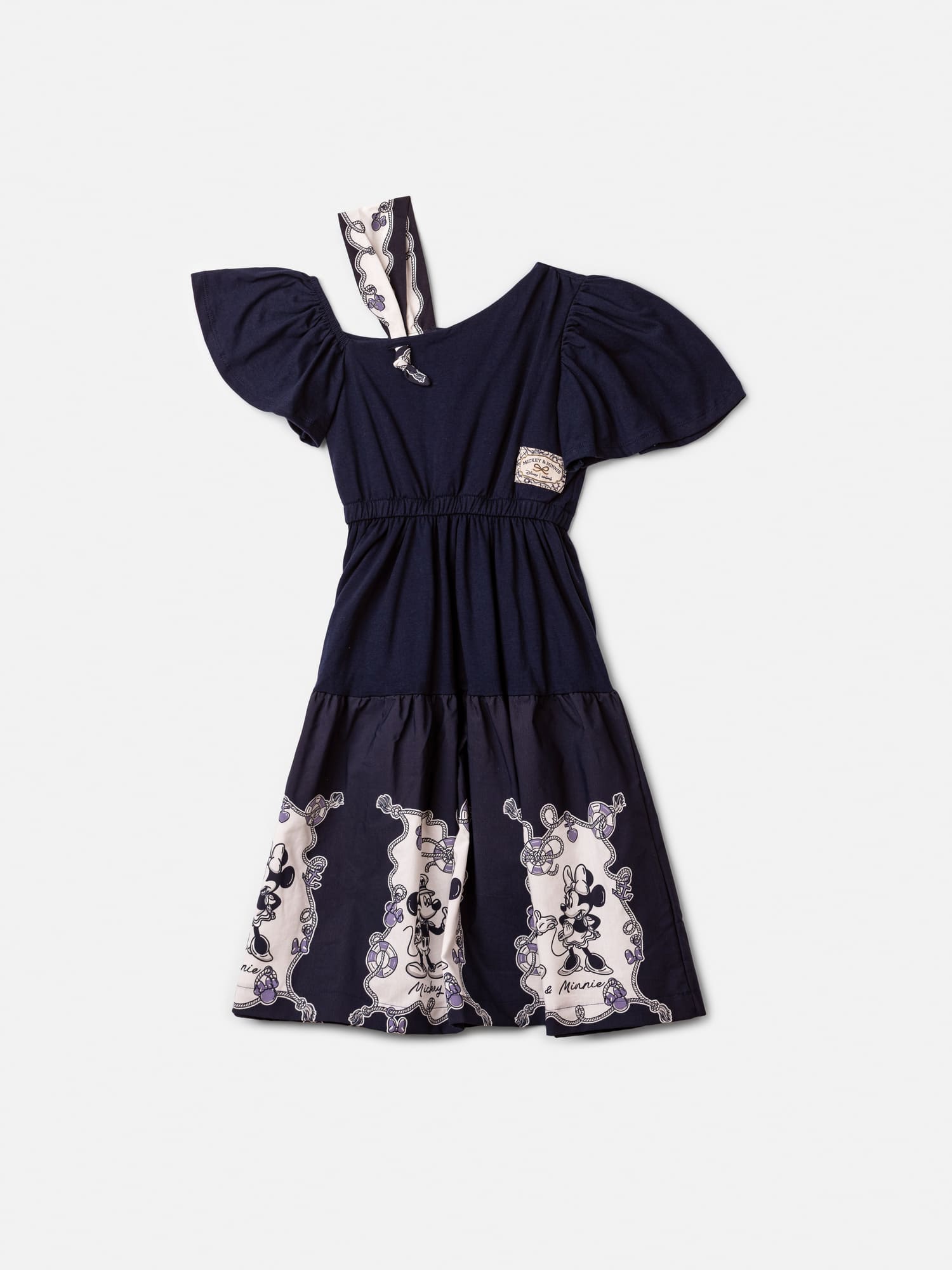 Vestido Infantil Animê Verão Azul Marinho Minnie e Mickey Disney