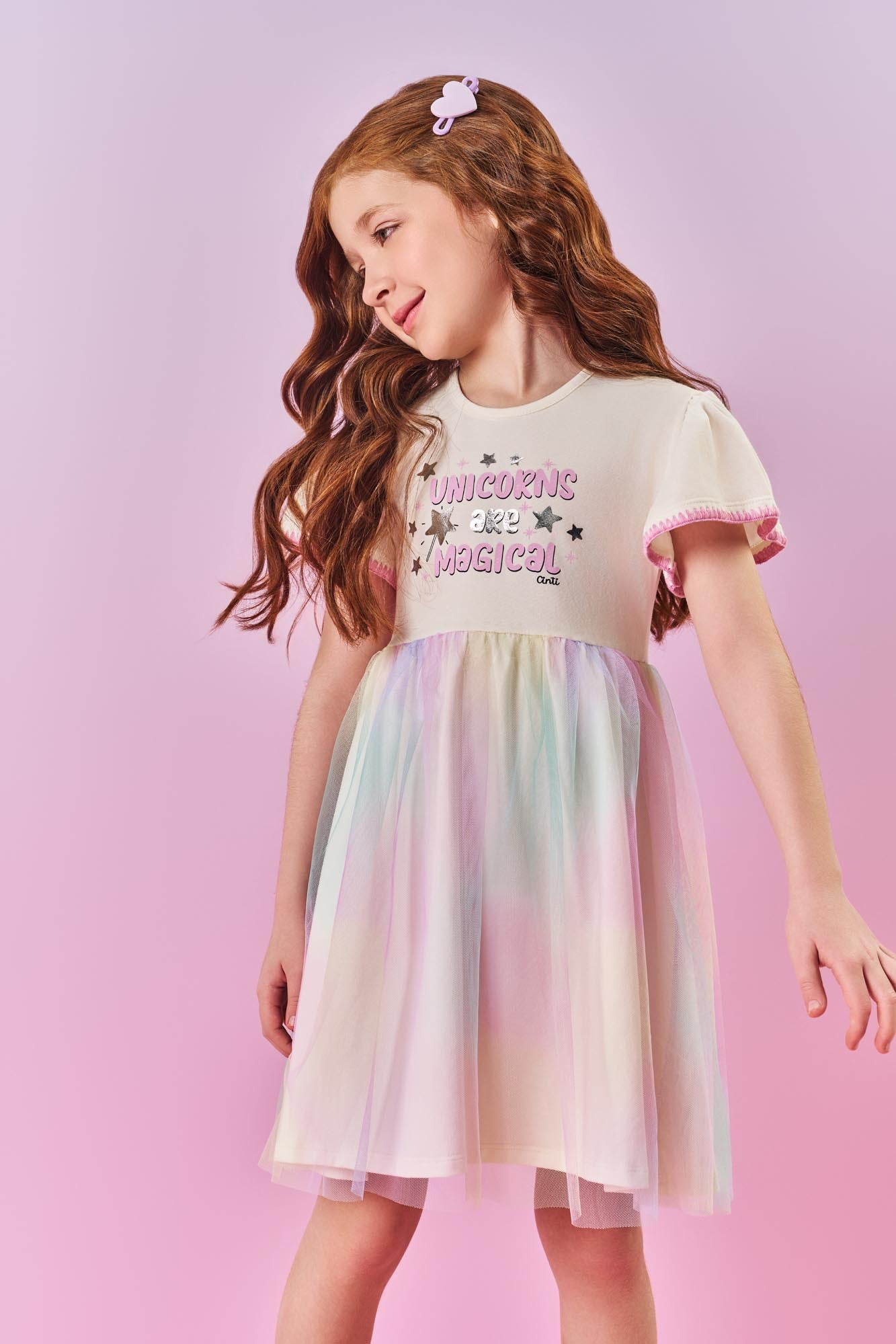 Vestido Infantil Cinti Inverno Tule Arco íris