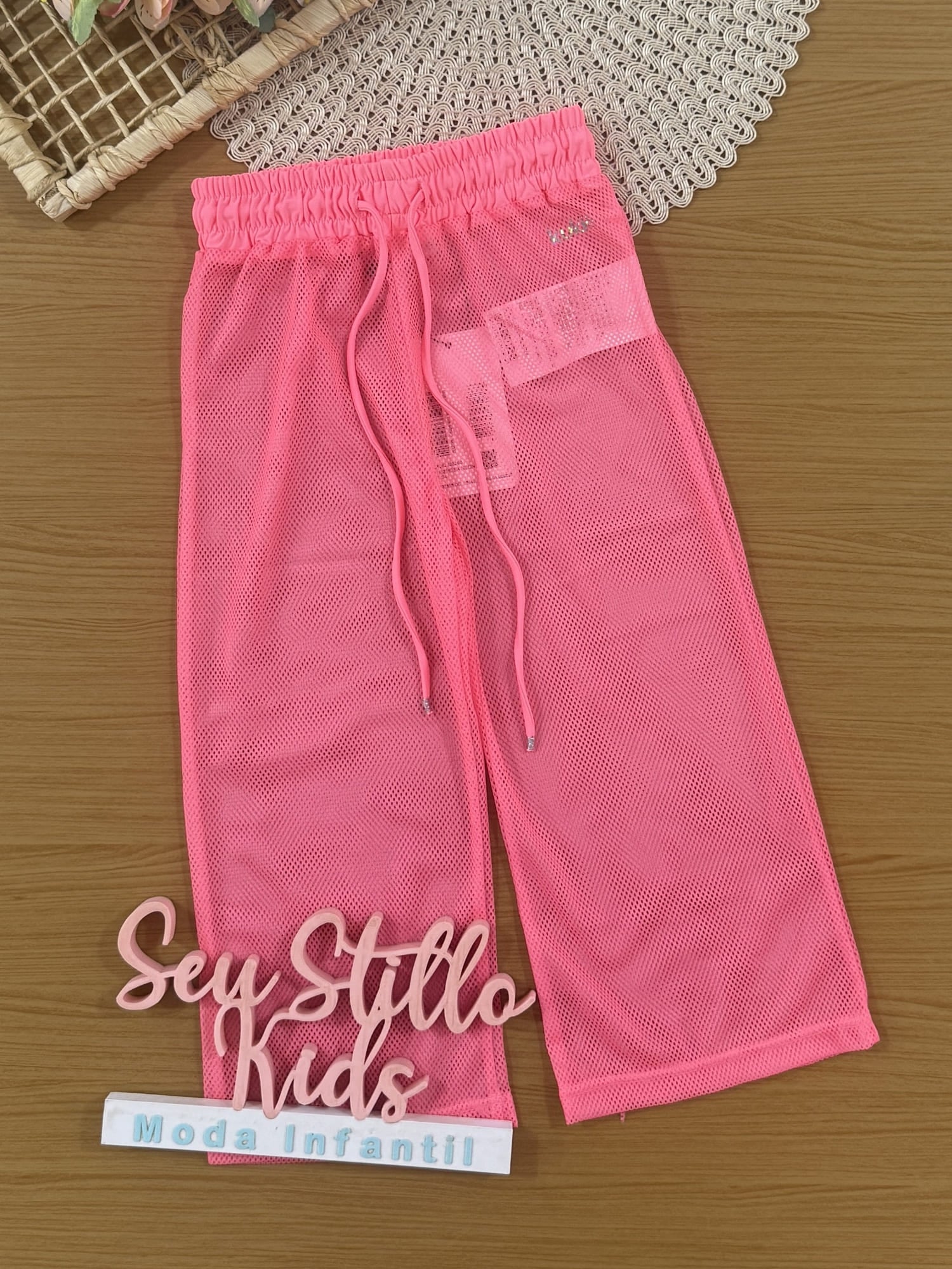 Calça Infantil Kukiê Verão Rosa Neon em Tela