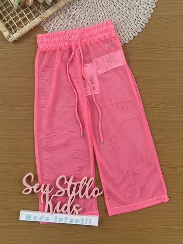 Calça Infantil Kukiê Verão Rosa Neon em Tela