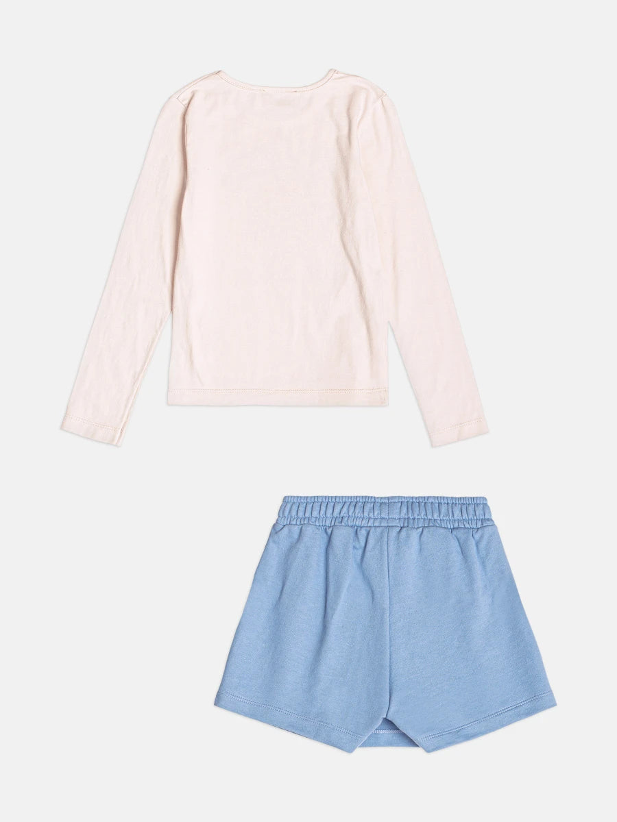 Conjunto Infantil Momi Inverno com Shorts Saia Azul e Blusa Manga Longa Ursinha Sweetie