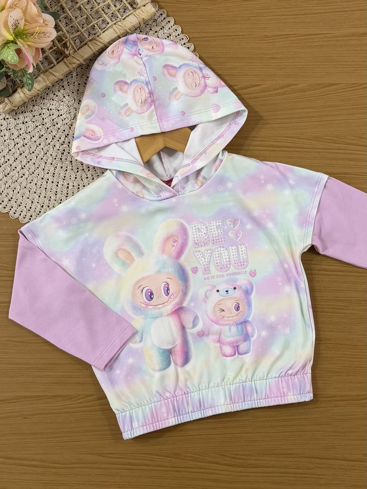 Conjunto Infantil Cinti Inverno com Shorts e Casaco Térmico Colorido Labubu