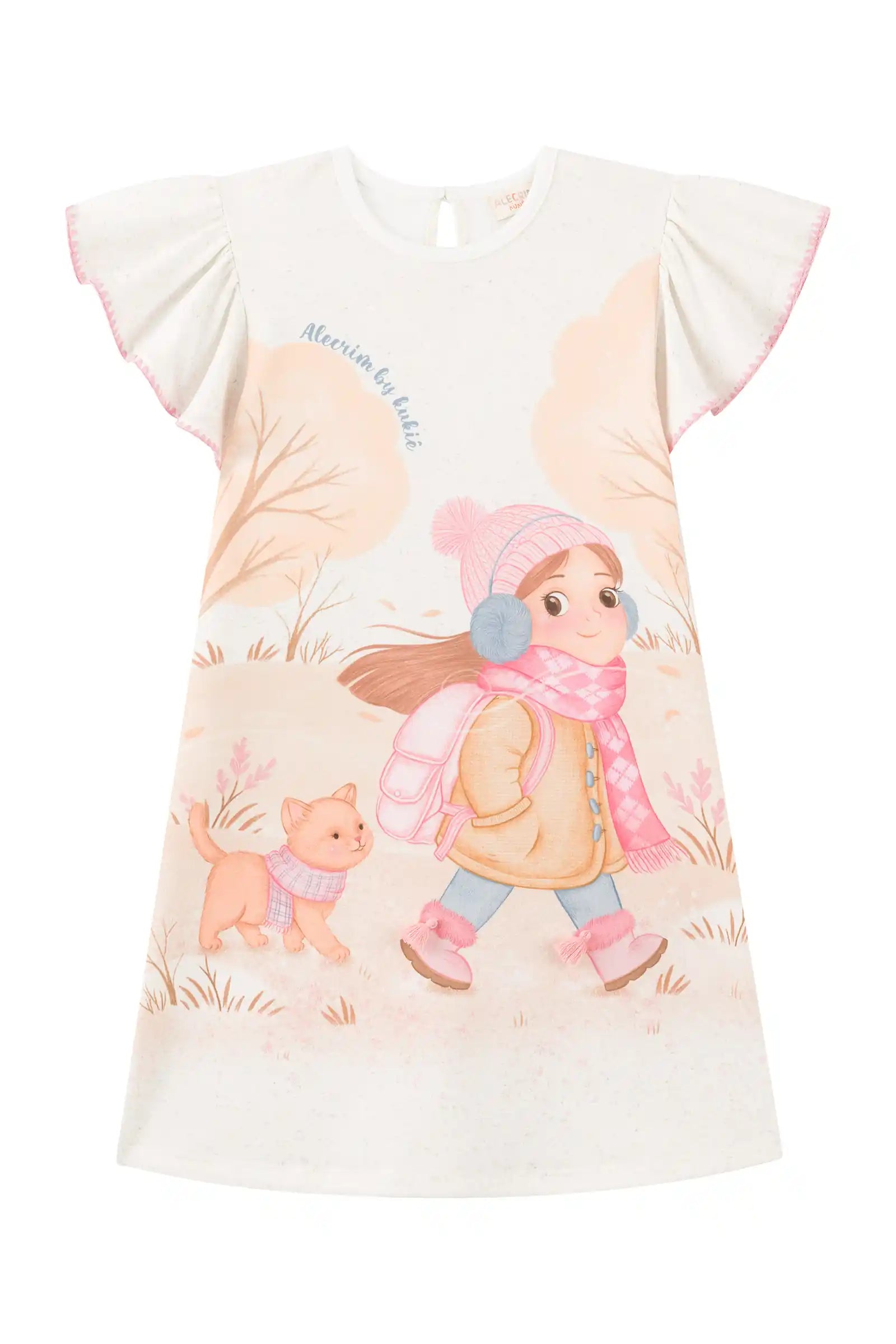 Vestido Infantil Kukiê Inverno Off White Menininha na Floresta